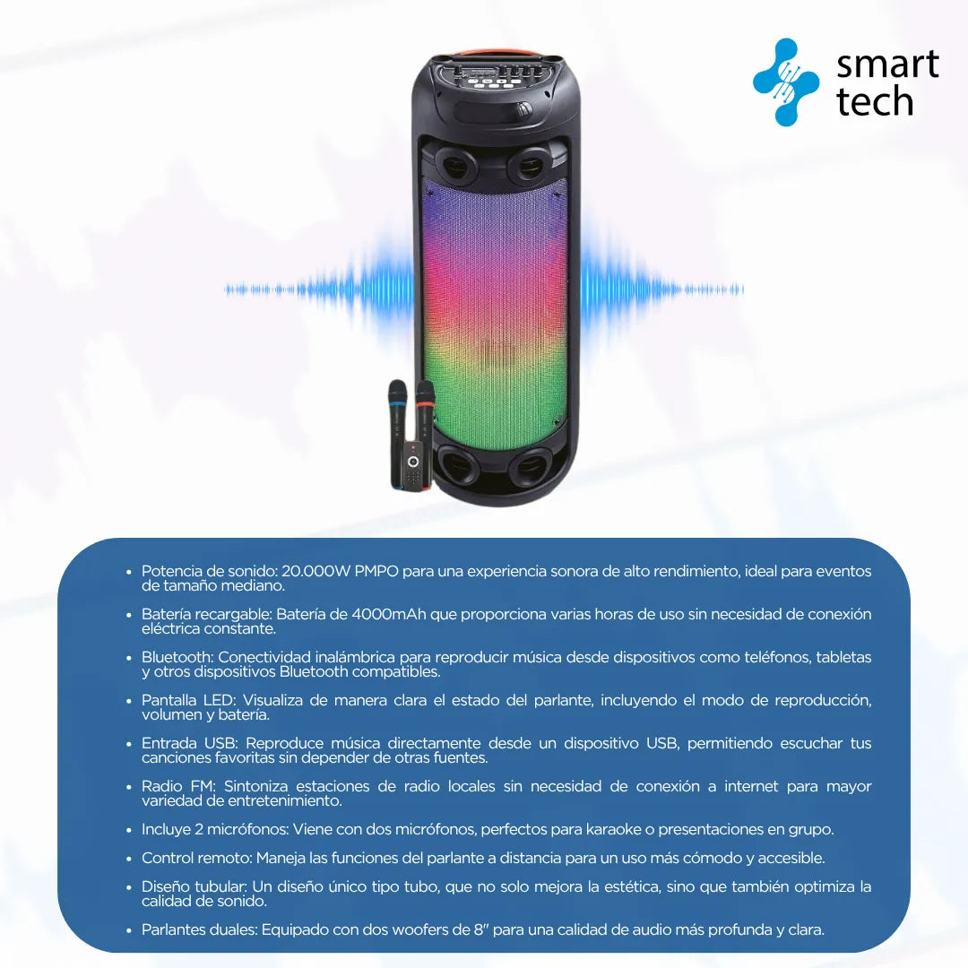 Bocina Portatil HD- Sy-2891at 8 X2 Tubo 20000w/4000mah
