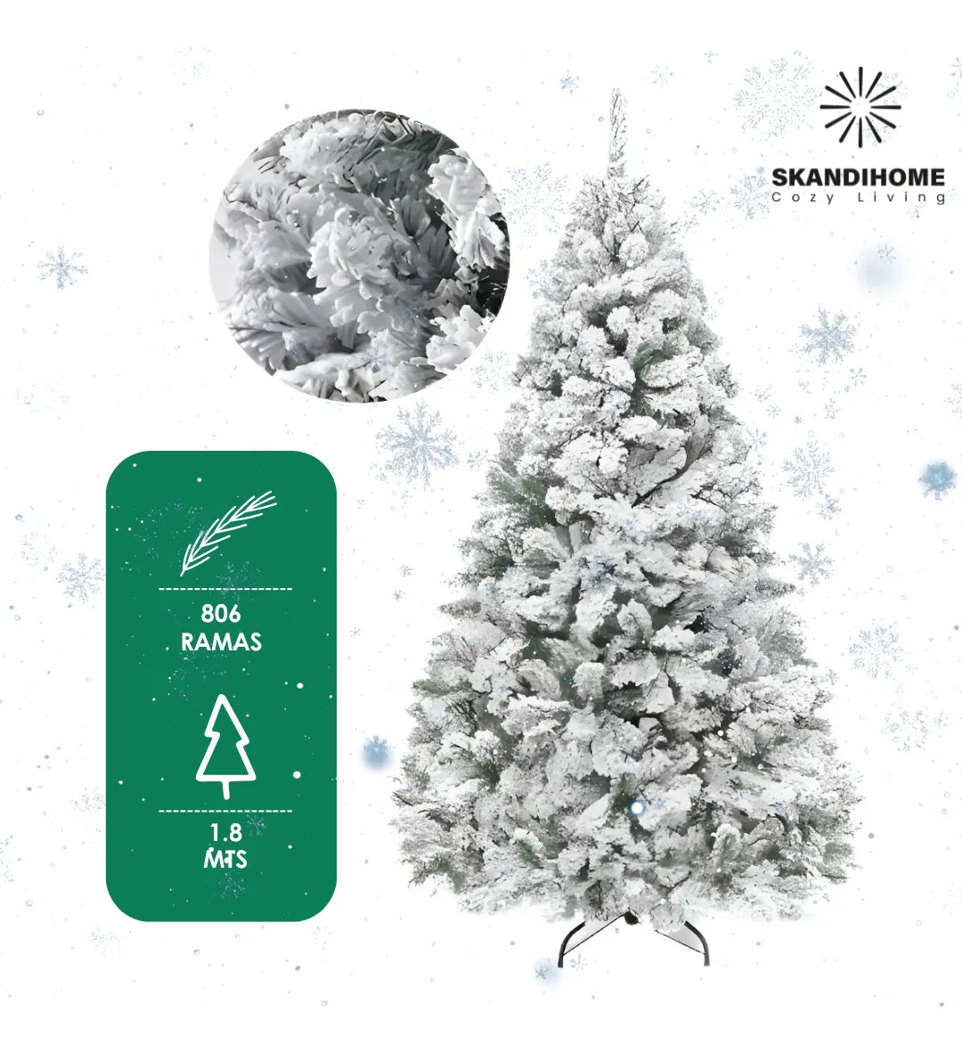 Arbol Navidad Artificial Nevado 1.8m Pino Blanco Skandihome Verde