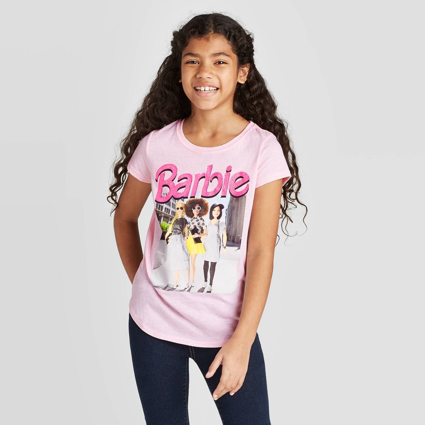 Playera pará niña estampado de Barbie color rosa Talla 6