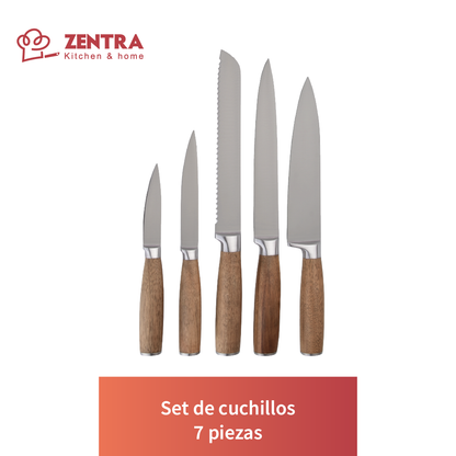 SET DE 6 PZS DE CUCHILLOS ZENTRA TABLA CON IMAN COLOR NEGRA