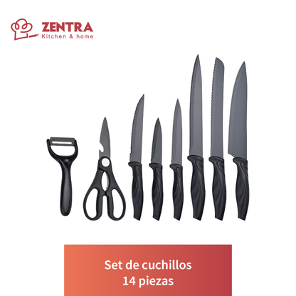 SET DE 14 PZS DE CUCHILLOS ZENTRA BASE  DE ACRILICO