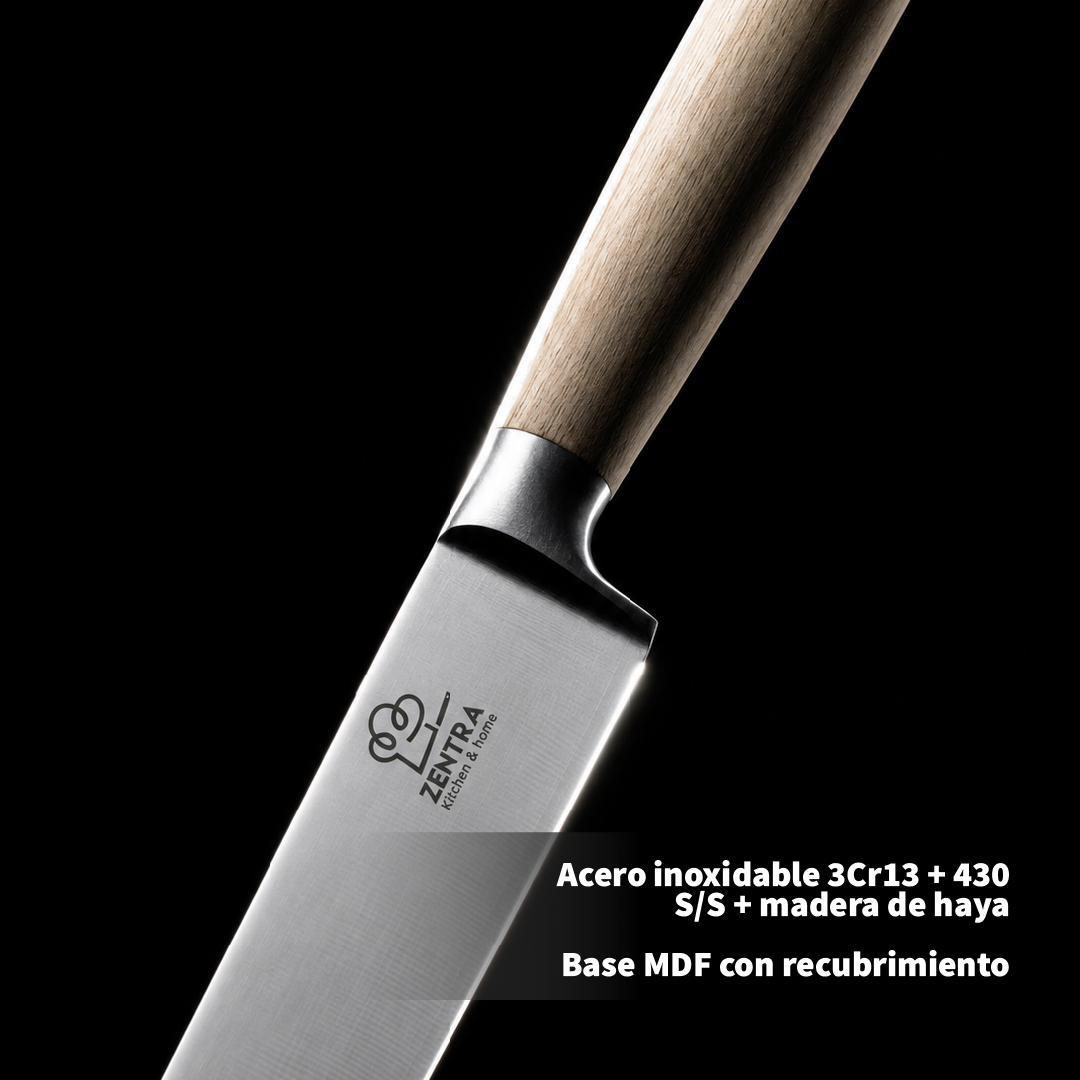 SET DE 6 PZS DE CUCHILLOS ZENTRA TABLA CON IMAN COLOR NEGRA