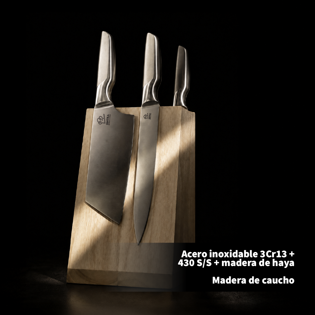 SET DE 6PCS DE CUCHILLOS KNIVES TABLA COLOR MADERA