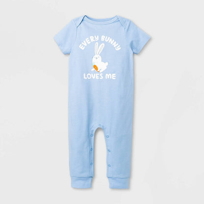 Mameluco para niño azul bígaro, estampado de conejito