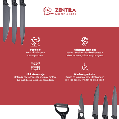 SET DE 14 PZS DE CUCHILLOS ZENTRA BASE  DE ACRILICO