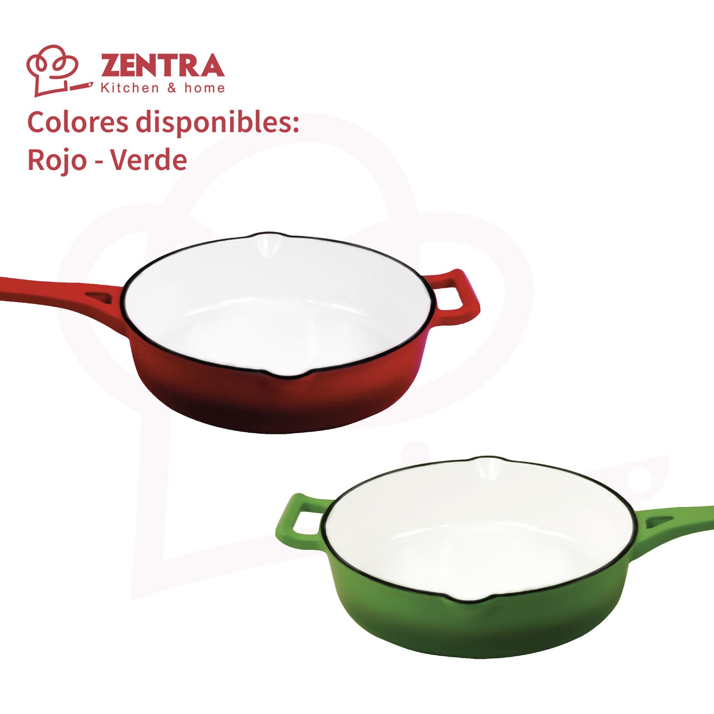 Sartén Esmaltada Hierro Fundido Antiadherente Cocina 26cm ZENTRA Verde