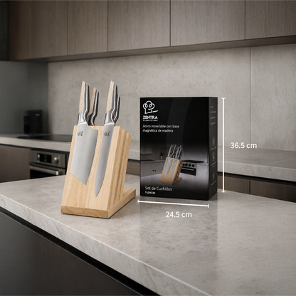 SET DE 6PCS DE CUCHILLOS KNIVES TABLA COLOR MADERA