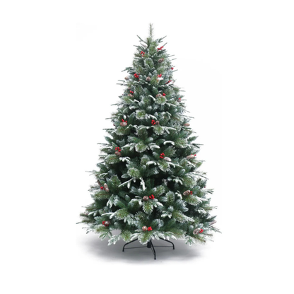 Arbol Navidad Artificial Nevado Piñas Cerezas 1.8m Pino