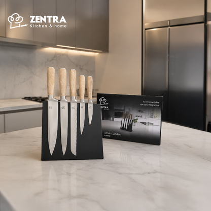 SET DE 6 PZS DE CUCHILLOS ZENTRA TABLA CON IMAN COLOR NEGRA