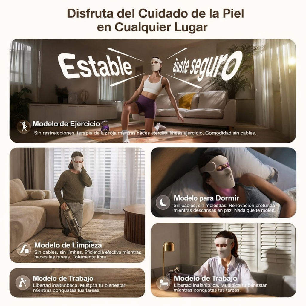 Máscara LED para terapia de luz roja inalámbrica