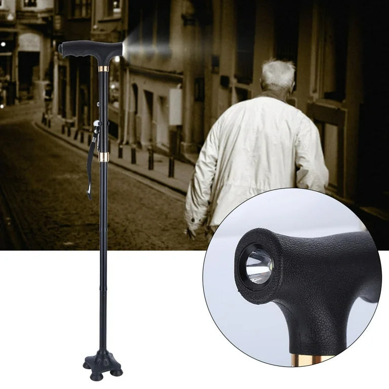 Bastón Ajustable Luz Led Antiderrapante Mango Ergonómico Negro