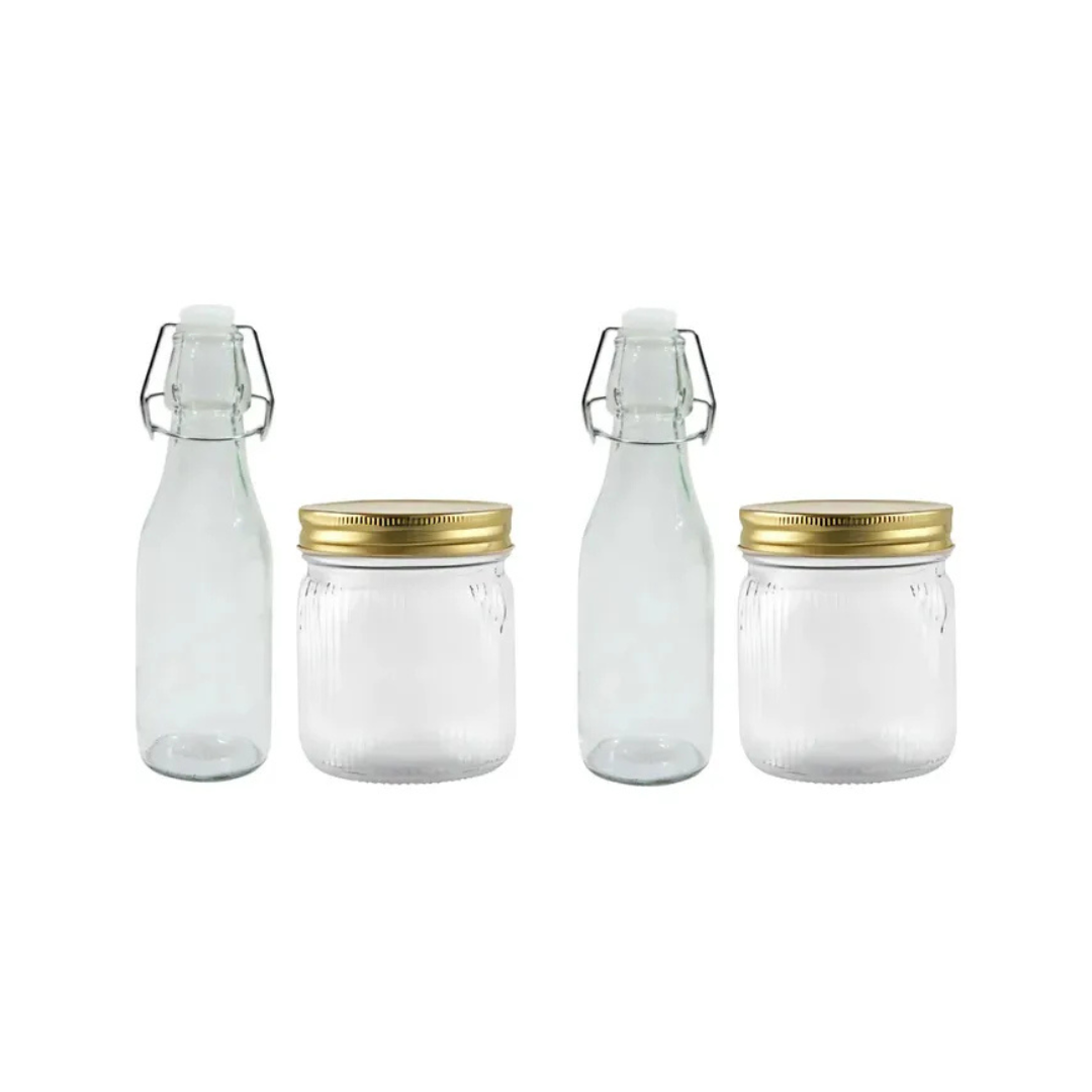 4 Frascos Botes Especieros Vidrio Tapa Dorada Almacenamiento