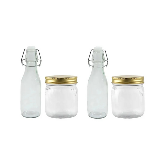 4 Frascos Botes Especieros Vidrio Tapa Dorada Almacenamiento