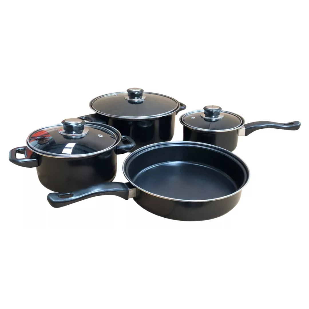 Juego Batería Cocina 7pzas Olla Sarten aluminio negro