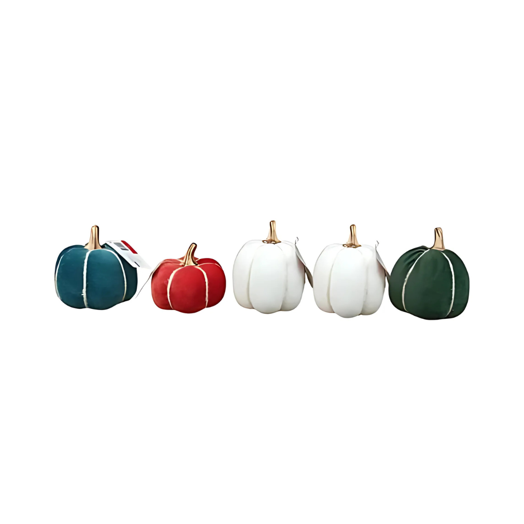 5 Calabazas Decorativas Terciopelo Multicolor Centro De Mesa