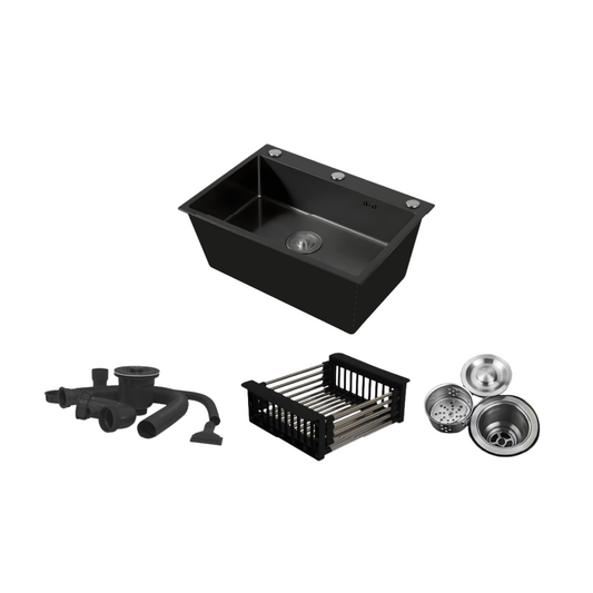 Fregadero Tarja de cocina de acero inoxidable con montaje superior y accesorios.