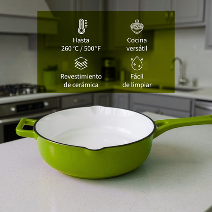 Sartén Esmaltada Hierro Fundido Antiadherente Cocina 26cm ZENTRA Verde