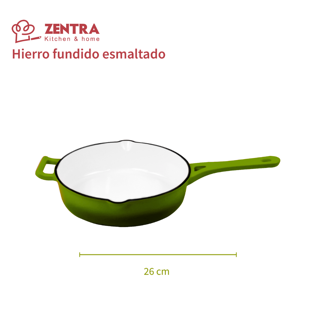 Sartén Esmaltada Hierro Fundido Antiadherente Cocina 26cm ZENTRA Verde
