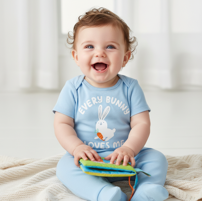 Mameluco para niño azul bígaro, estampado de conejito