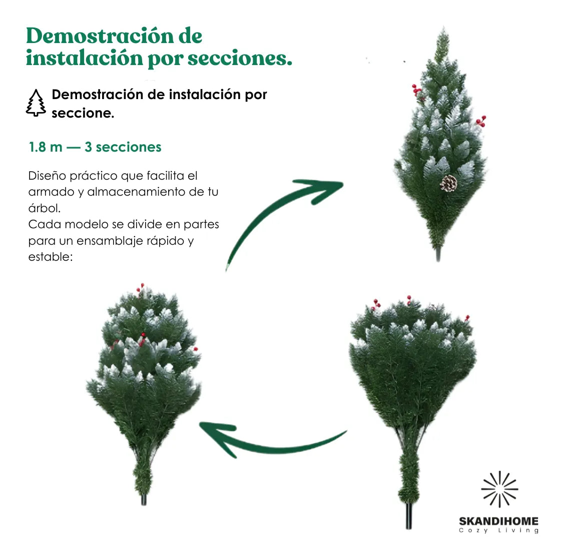 Arbol Navidad Artificial Nevado Piñas Cerezas 1.8m Pino