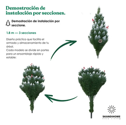 Arbol Navidad Artificial Nevado Piñas Cerezas 2.1m Pino Verde