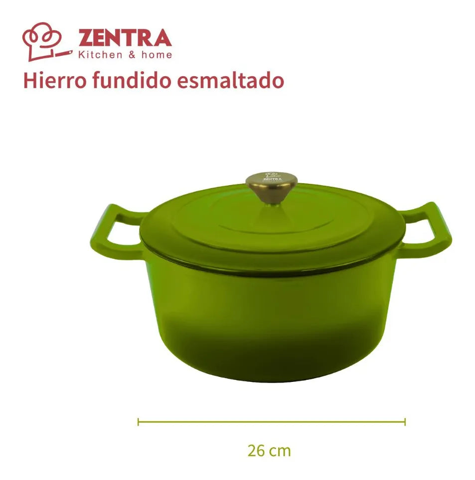 Cacerola Hierro Fundido Esmaltada Cocina Olla 5.4lts Zentra