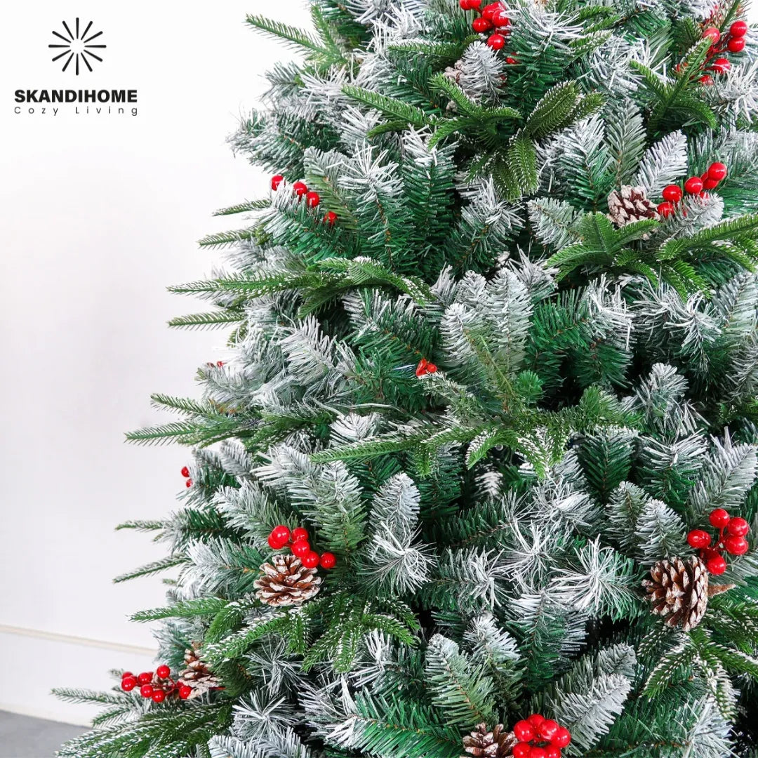 Arbol Navidad Artificial Nevado Piñas Cerezas 1.8m Pino