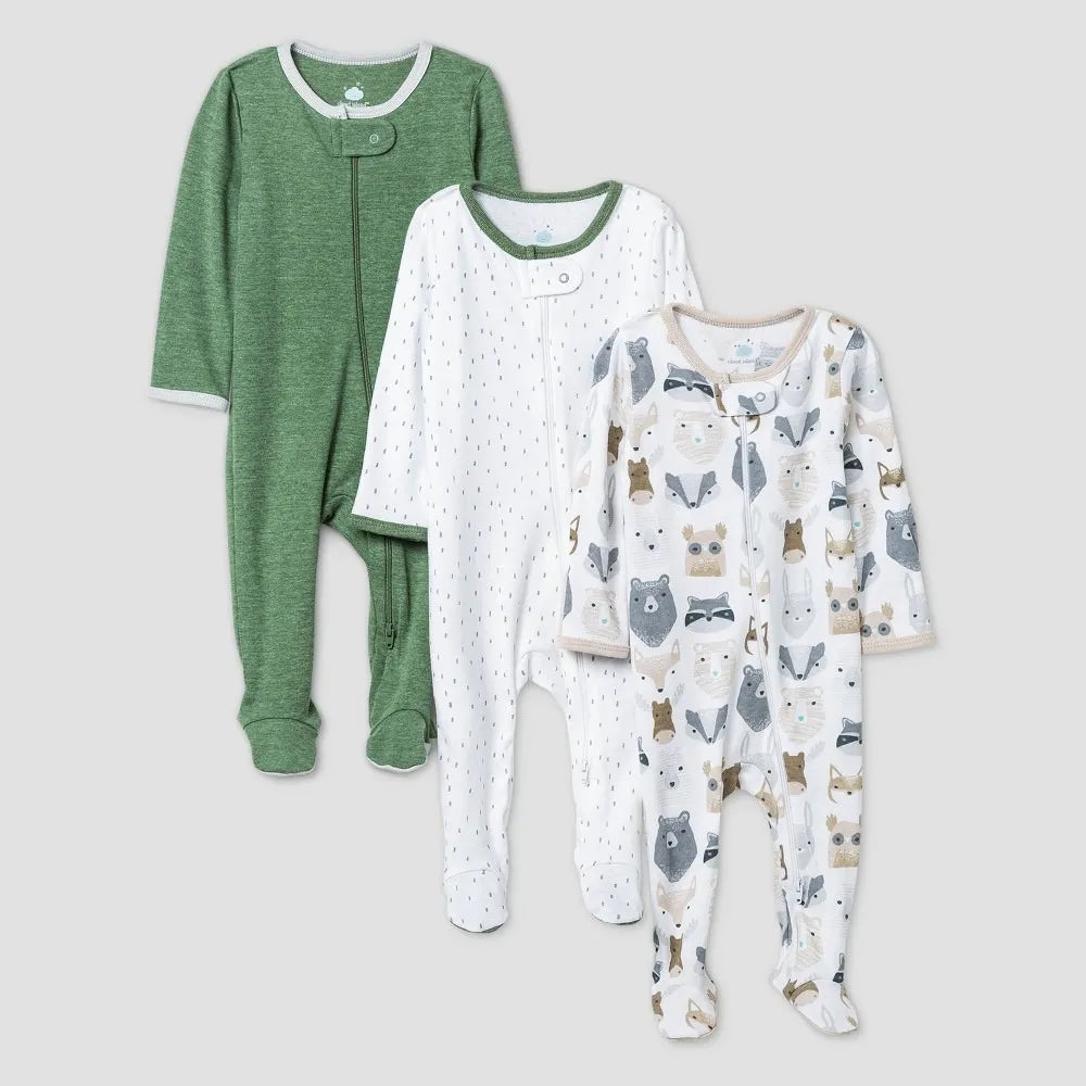 Mameluco de Bebe 3 Meses Set 3pz Verde Oliva/blanco Multicolor 0-3 M