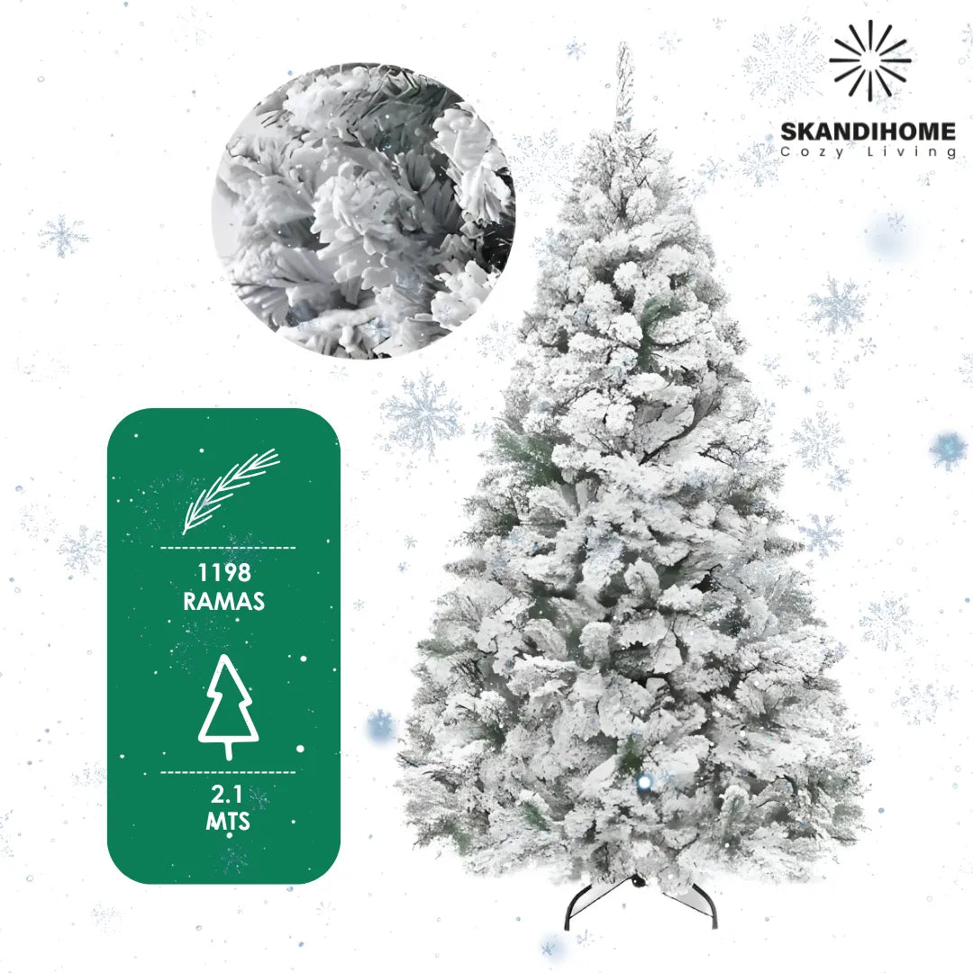 Arbol Navidad Artificial Nevado 2.1m Pino Blanco Skandihome Blanco