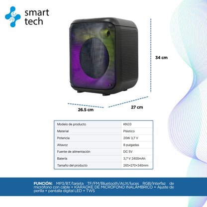 Bocina Partybox Portatil Bluetooth Fiestas Exterior 50w Negro