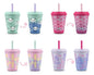 4 Vasos Reusable Cambia De Color Popote Tapa Niños