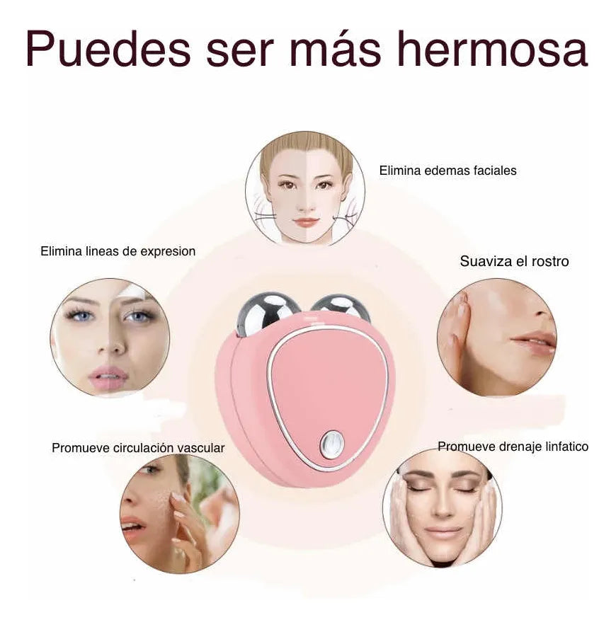 Masajeador Facial De Doble Rodillo Con Microcorriente Usb