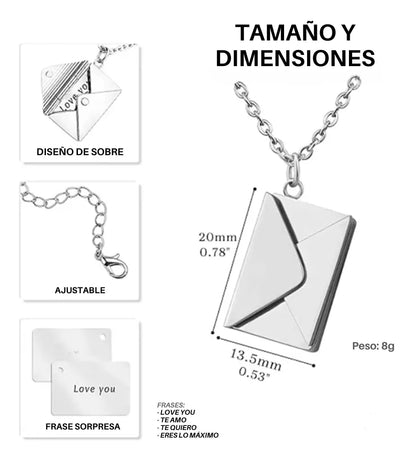 Collar Carta Sobre Mensaje Grabado Acero Inoxidable
