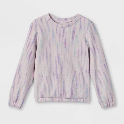 Sudadera de cuello redondo para niña - polar suave rosa con morado