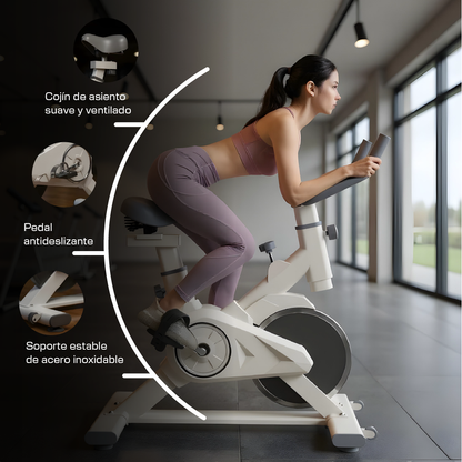 Bicicleta Fija Para Spinning Ejercicio Cardio Fitness Color Blanco