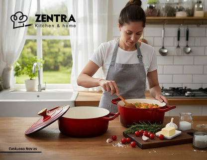 Bateria de cocina Esmaltada Hierro Fundido Antiadherente ZENTRA 7pz