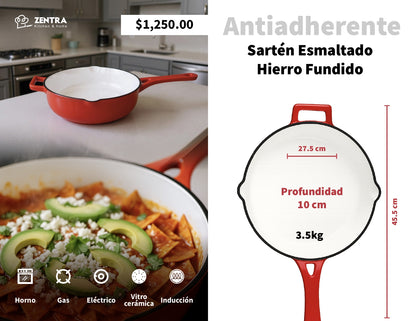 Bateria de cocina Esmaltada Hierro Fundido Antiadherente ZENTRA 7pz