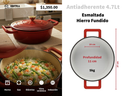 Bateria de cocina Esmaltada Hierro Fundido Antiadherente ZENTRA 7pz