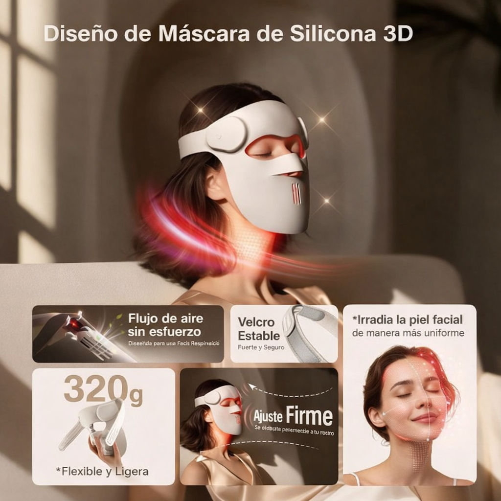 Máscara LED para terapia de luz roja inalámbrica