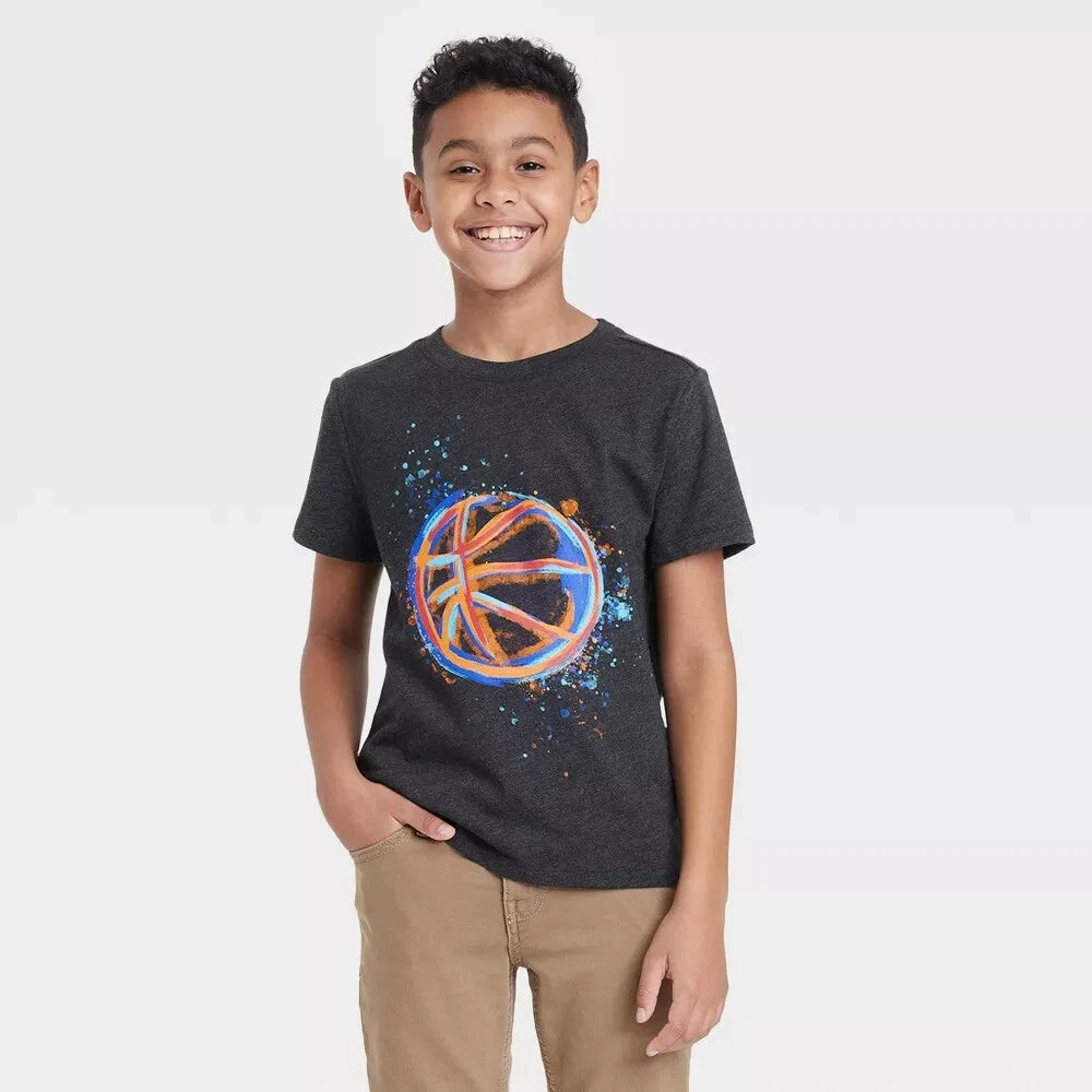 Playera Adolescentes Cat & Jack Graffiti Basketball - Gris oscuro